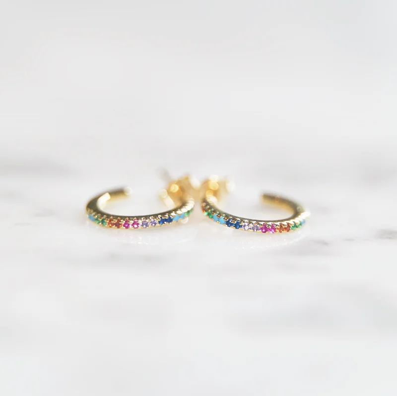 Wide hoop earrings-Rainbow Huggie Earrings