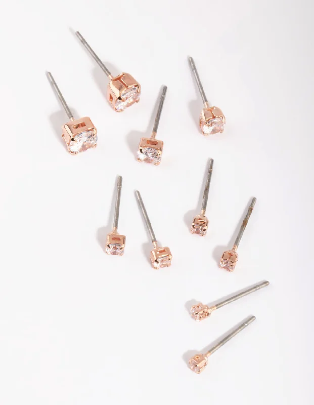 Surf theme earrings-Rose Gold Diamante Stud Earring Pack