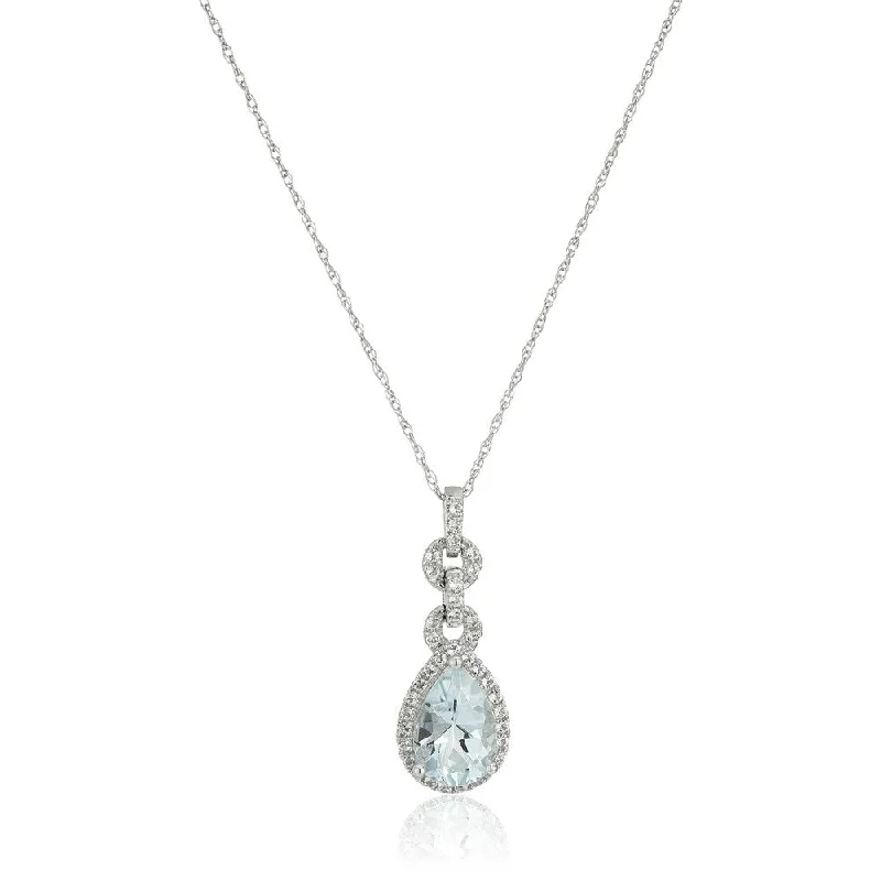 Faith charm necklaces-10k White Gold Aquamarine Pear-shape Pendant Necklace, 18"