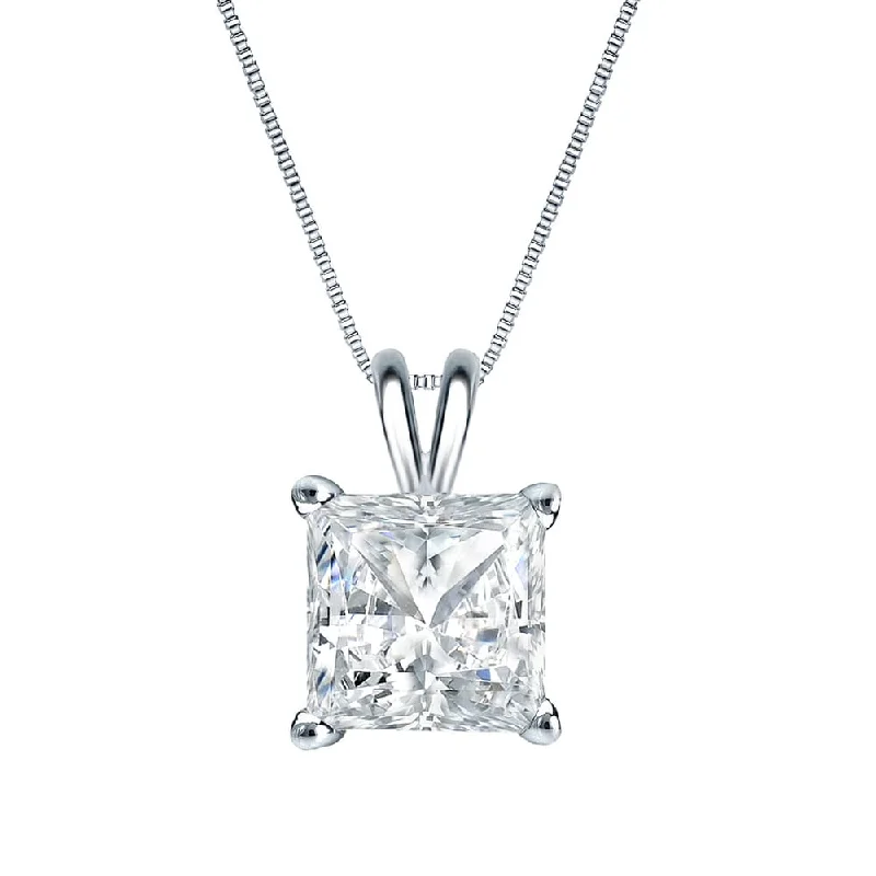 Wide chain necklaces-Auriya 14k Gold 1ctw Princess-cut Solitaire Diamond Necklace (H-I, SI1-SI2)