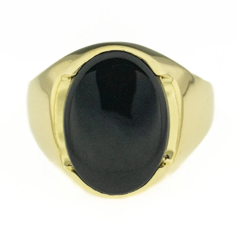 Pure crystal engagement rings-14K Yellow Gold Men's Black Onyx Solitaire Gemstone Statement Ring Size 11.5