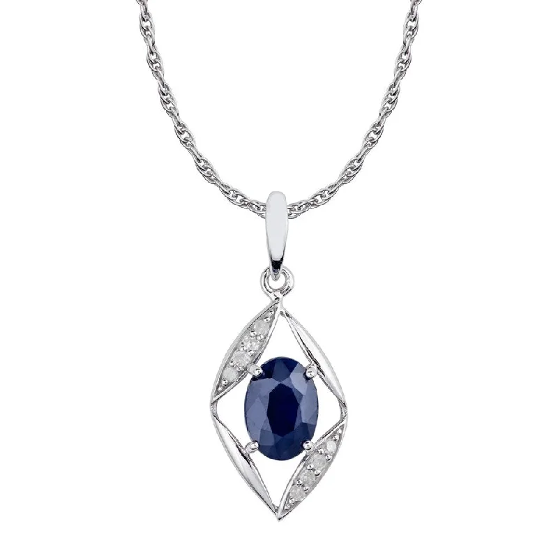 Bold cross necklaces-Viducci 10k White Gold Genuine Oval Sapphire and Diamond Pendant Necklace