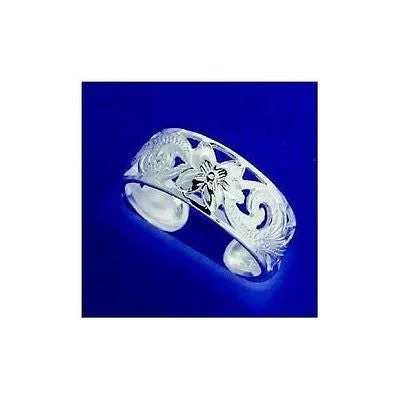 Twisted shank engagement rings-STERLING SILVER 925 HAWAIIAN CUT OUT PLUMERIA FLOWER SCROLL TOE RING