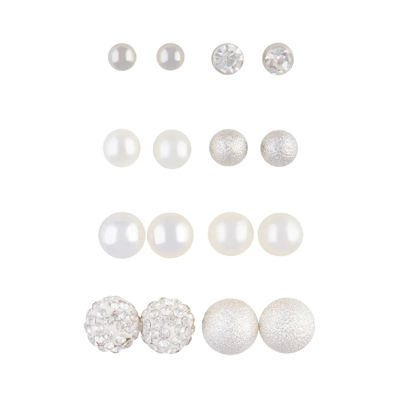 Subtle dangle earrings-Silver Ball Pearlised Bead Mixed Stud 8-Pack