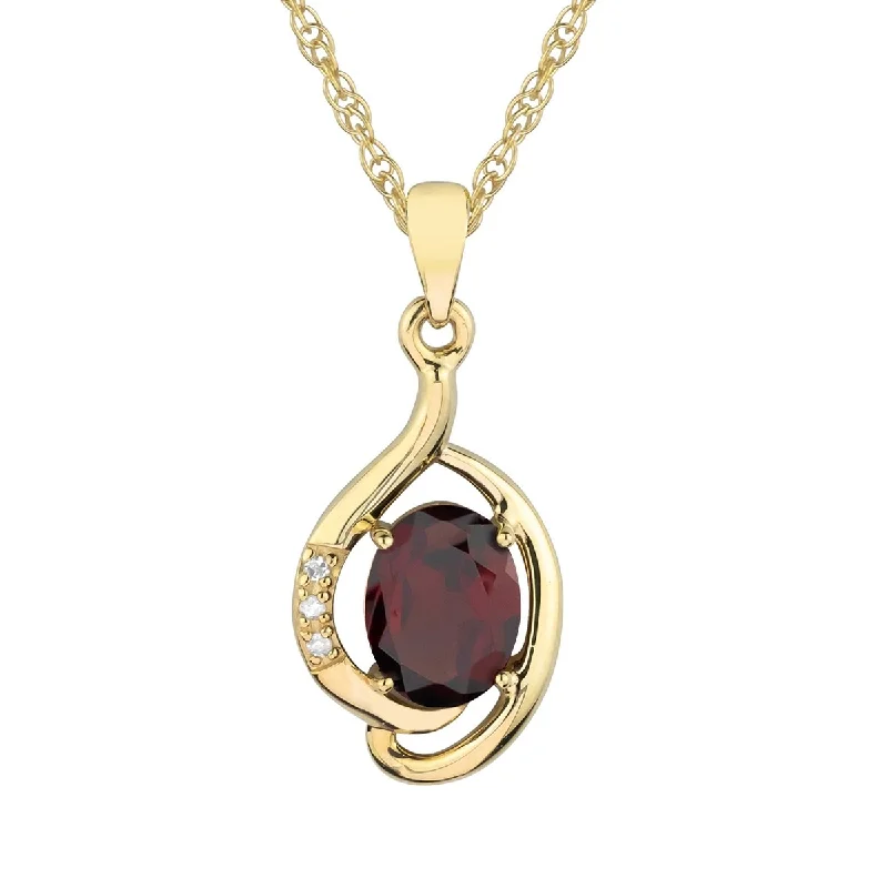 Fox charm necklaces-Viducci 10k Yellow Gold Genuine Oval Garnet and Diamond Pendant Necklace