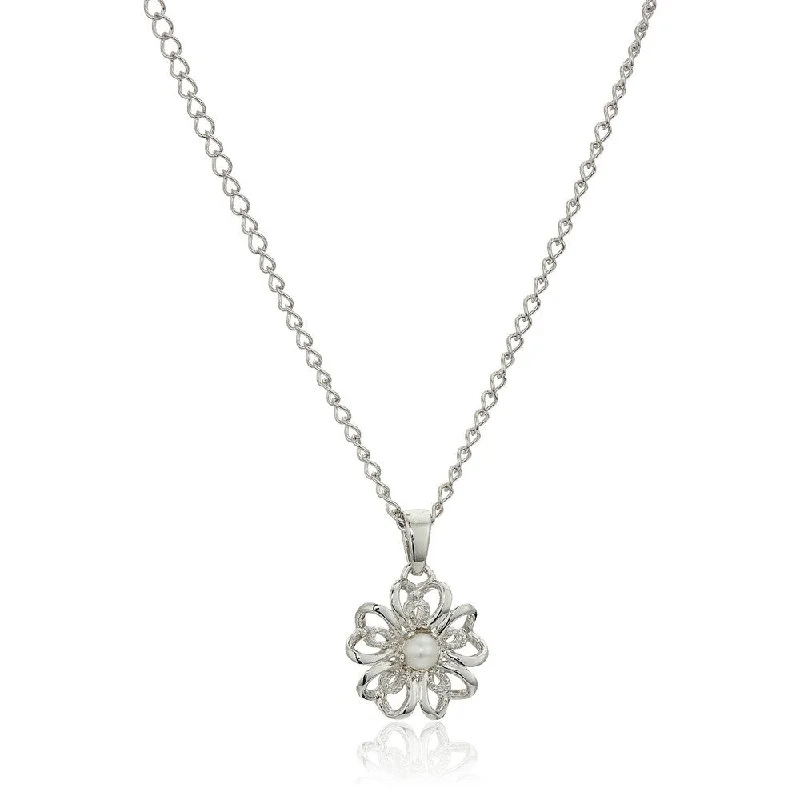 Drape-style necklaces-Sterling Silver Fresh Water Pearl Flower Pendant Necklace, 18" - White