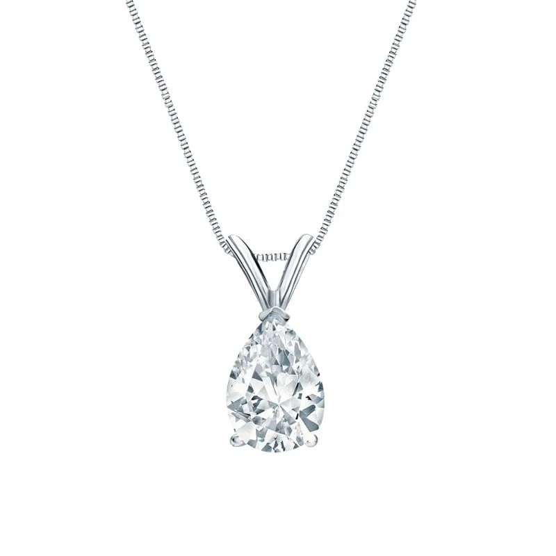 Worn style necklaces-Auriya Platinum 1.75ctw Pear Solitaire Lab Grown Diamond Necklace V-End (H-I VS) Prong - 1.75