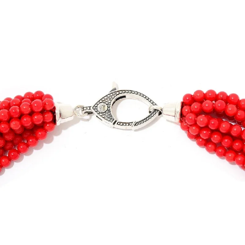 Tiny charm necklaces-Red Coral Multi Strand Beaded Necklace w/ Designer Clasp