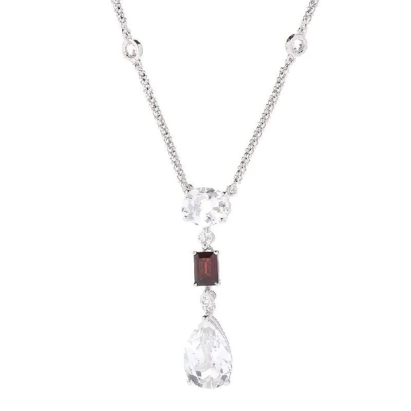 Amethyst pendant necklaces-Sterling Silver 11ctw Red Garnet & White Topaz Necklace 18"