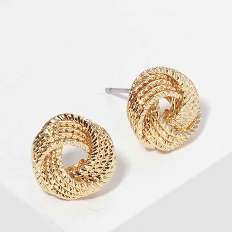 Rough texture earrings-Gold Rope Knot Stud Earrings