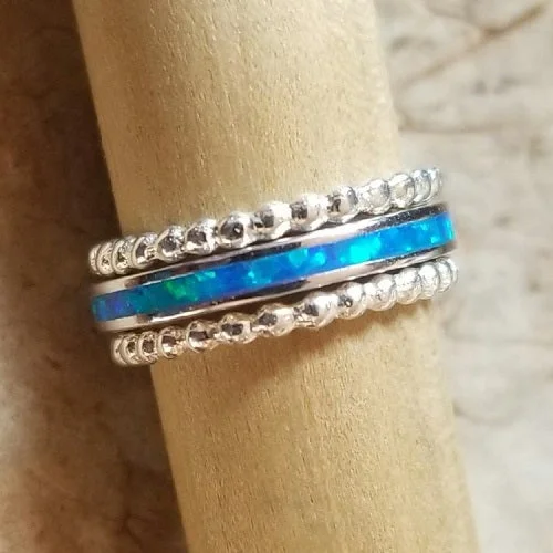 Full moon engagement rings-Beaded Berries & Blue Opal Channel (sterling silver)