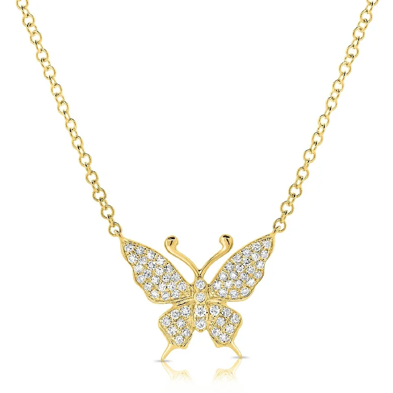 Sleek pendant necklaces-Joelle Diamond Butterfly Pendant 14K Yellow Gold Necklace - 0.16 ct TDW Necklace