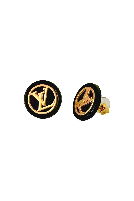 Topaz earrings-LV Black & Gold Button Earrings