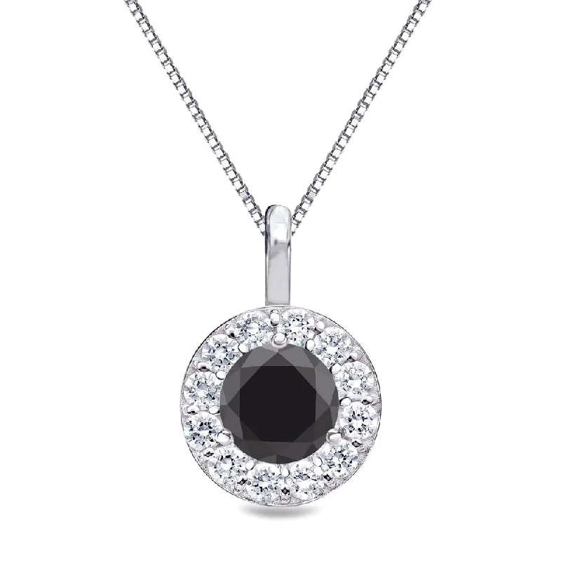 Light wood necklaces-Auriya 1ctw Round Black Diamond Halo Necklace 14k Gold