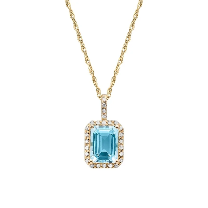 Vine braid necklaces-Viducci 10k Yellow Gold Blue Topaz and Diamond Halo Necklace