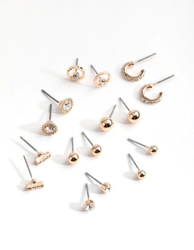 Onyx gem earrings-Gold Mini Hoop & Stud 8-Pack Earring