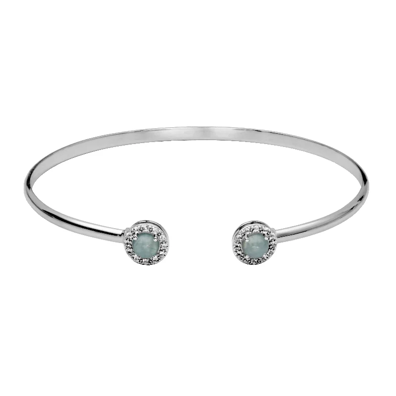 Retro deco bangles-Silver Birthstone Cuff Bracelet- Milky Aquamarine