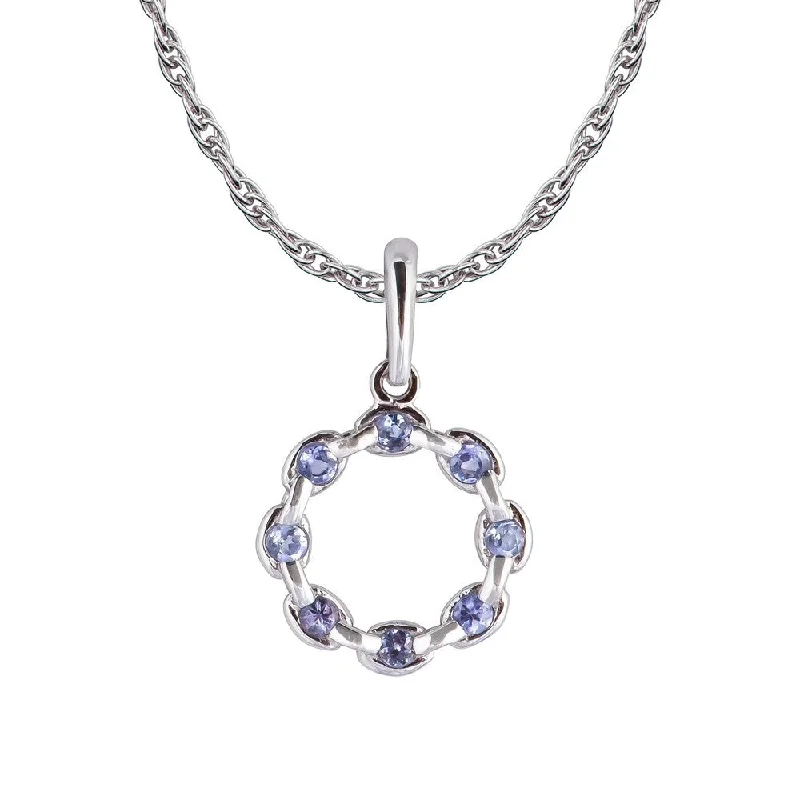 Onyx gem necklaces-Viducci 10k White Gold Genuine Round Tanzanite Circle Pendant Necklace