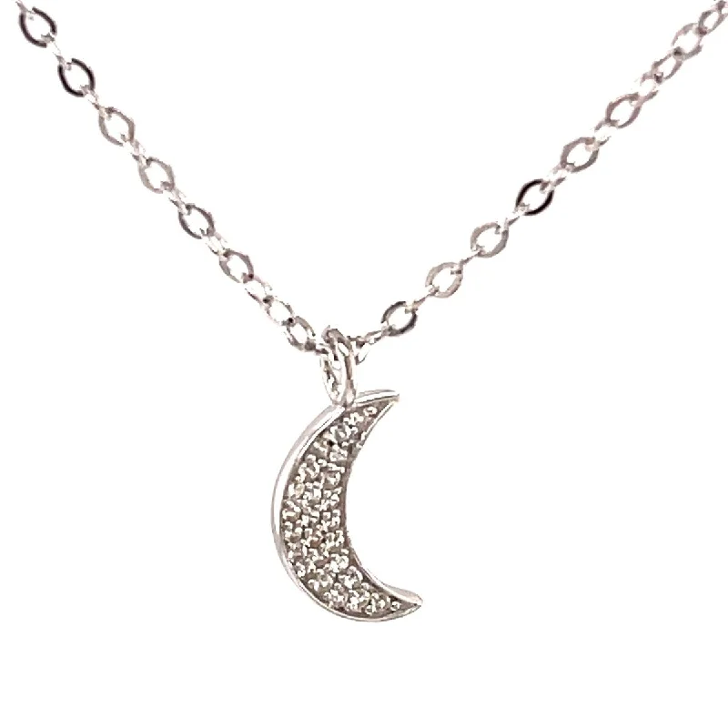 Sleek pendant necklaces-925 Sterling Silver White Natural Zircon Half Moon Necklace