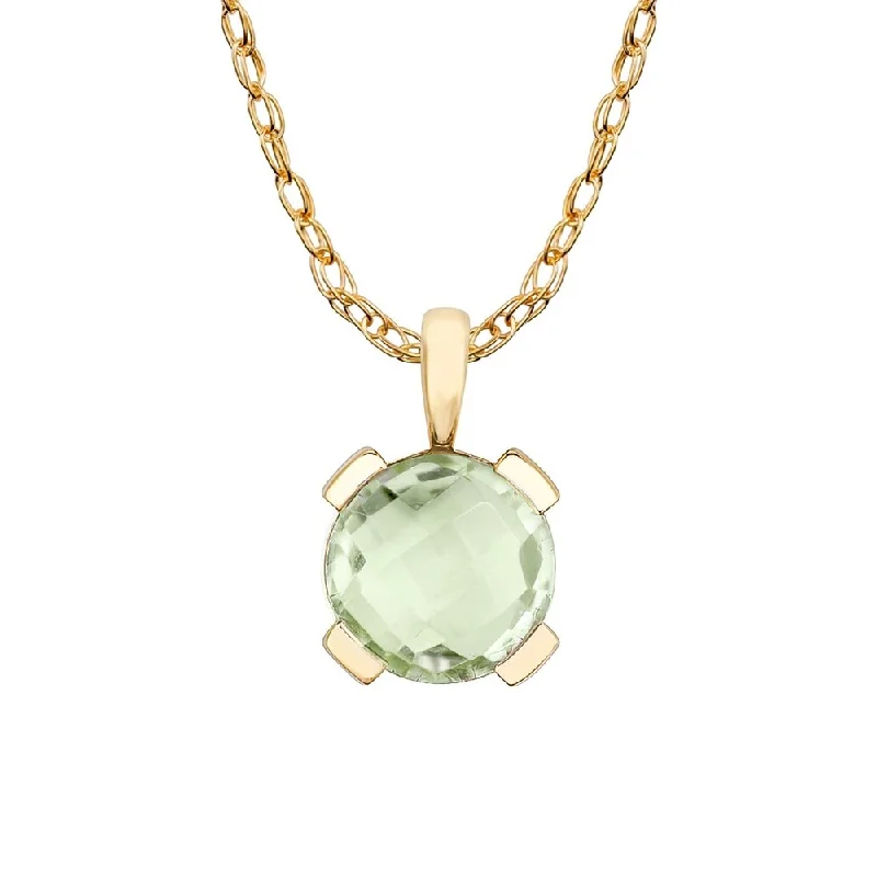 Topaz necklaces-Viducci 10k Yellow Gold Genuine Round Green Amethyst Pendant Necklace