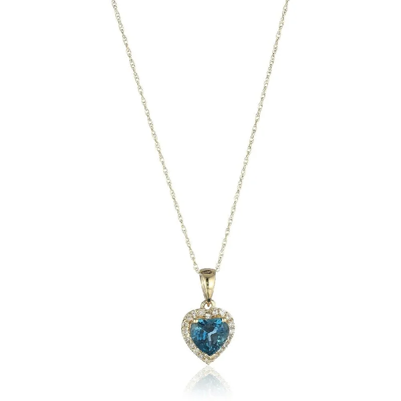 Rope braid necklaces-10k Yellow Gold London Blue Topaz Heart and Diamond Pendant Necklace, (1/10 cttw H-I Color, I1-I2 Clarity), 18"