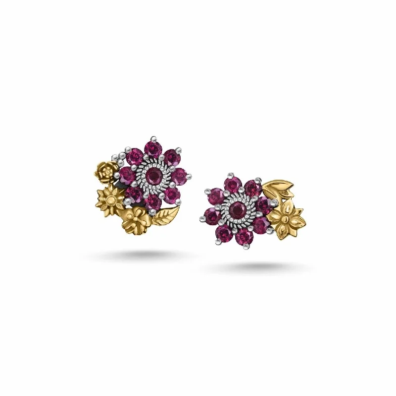 Curved design earrings-Mismatched Floral Earrings