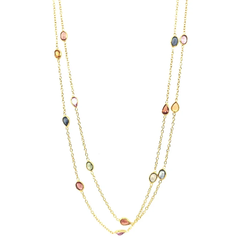 Mystic eye necklaces-18k Yellow Gold Over Sterling Silver Multi Sapphire Station Necklace