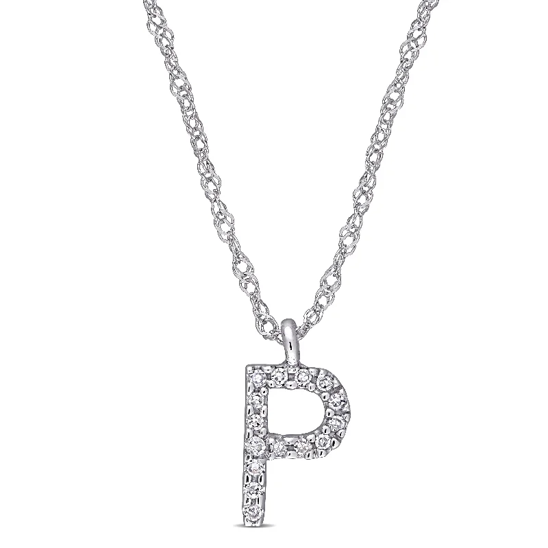 Surf wave necklaces-Miadora 14k White Gold Diamond Accent P Initial Necklace - 10.2 mm x 17 inch x 5.4 mm