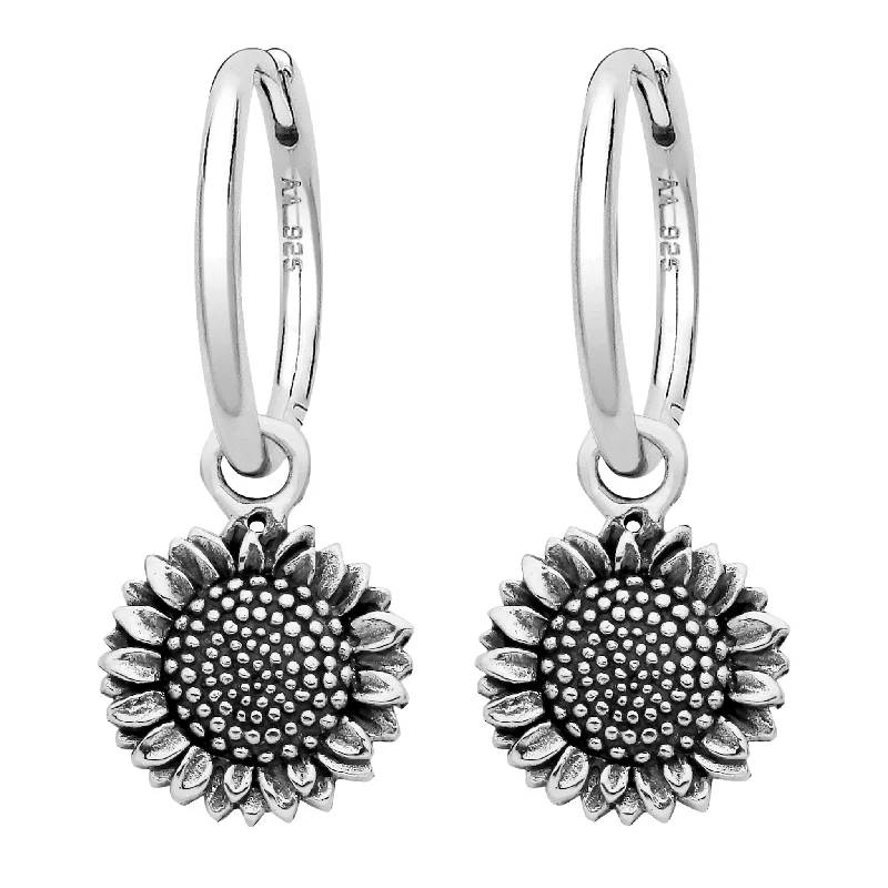 Trekker feather earrings-LITTLE SUNFLOWER - Sterling Silver Hoops