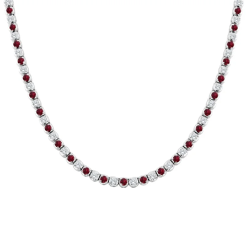 Solid link necklaces-Auriya 14k Gold Ruby and Diamond Tennis Necklace