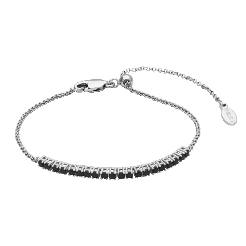 Bead row bangles-Silver Adjustable Black Spinel Bracelet