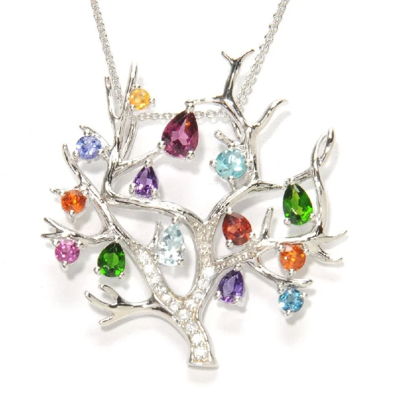 Raised disc necklaces-Sterling Silver Multi-gemstone Tree of Life Necklace