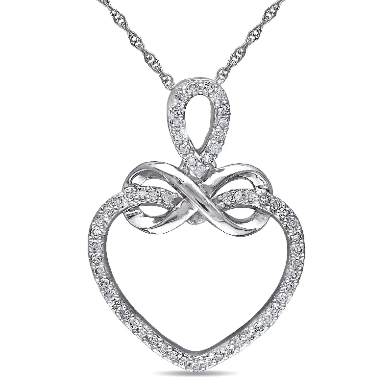 Tarnished silver necklaces-Miadora 10k White Gold 1/5ct TDW Diamond Heart Infinity Necklace