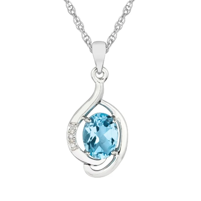 Mesh choker necklaces-Viducci 10k White Gold Genuine Oval Blue Topaz and Diamond Pendant Necklace