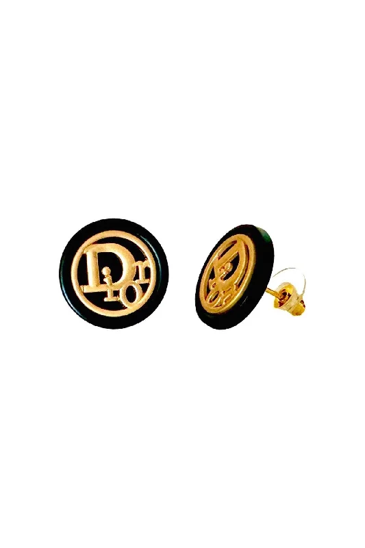 Tiny wing earrings-Dior Black & Gold Button Earrings