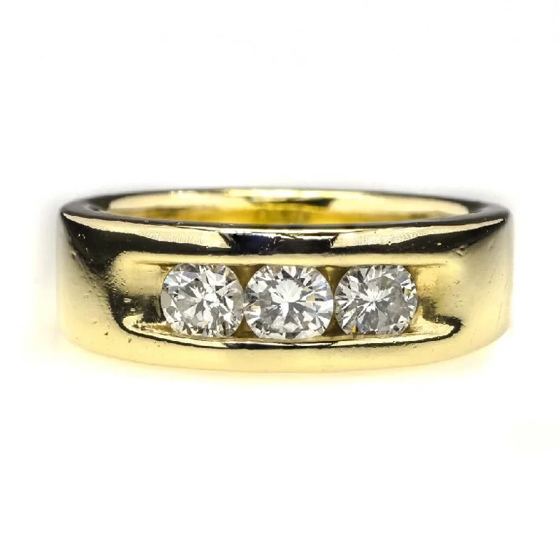 Astro theme engagement rings-Round Diamond Three Stone Men's Ring 0.75ctw in 14K Yellow Gold