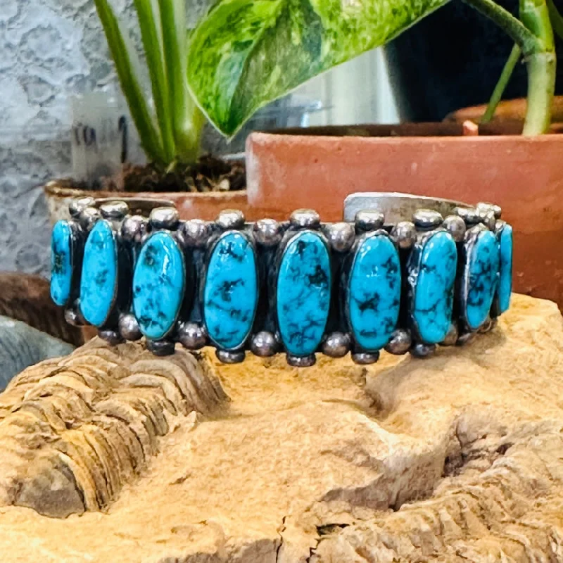 Bamboo weave bangles-Vintage Navajo Sterling Silver Row Bracelet