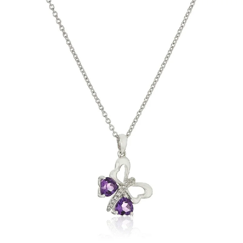 Galaxy charm necklaces-Sterling Silver African Amethyst Butterfly Heart Purple Pendant Necklace, 18"