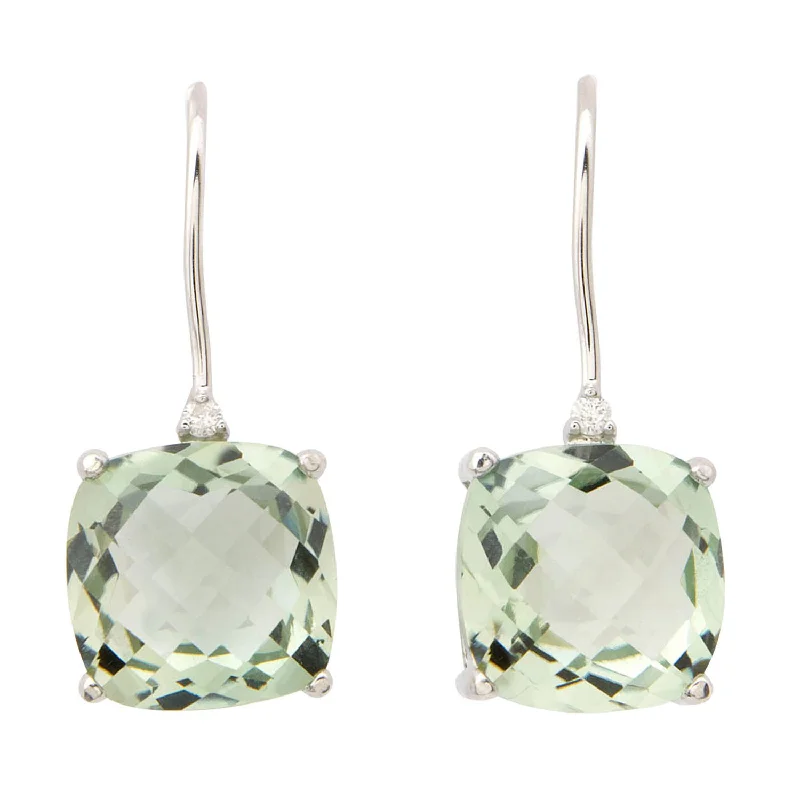 Half moon earrings-Green Amethyst & Diamond Earrings