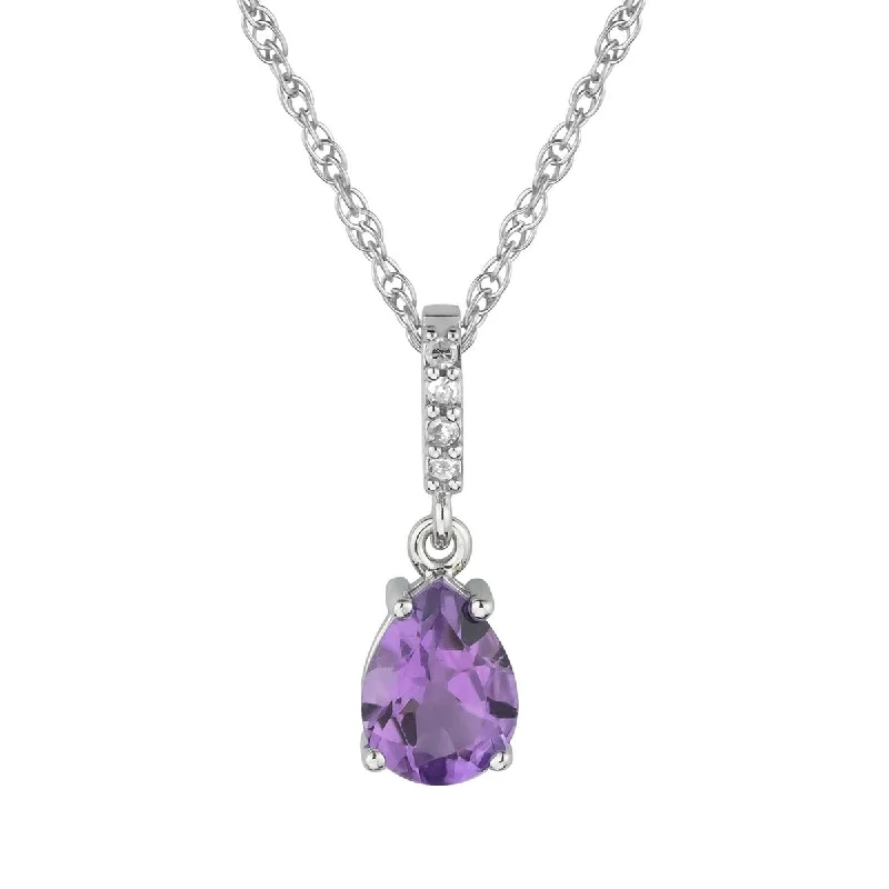 Round pendant necklaces-Viducci 10k White Gold Genuine Pear-Shape Amethyst and Diamond Drop Pendant Necklace