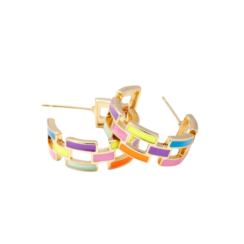 Patina brass earrings-Poppy Multicolor Acrylic Hoops