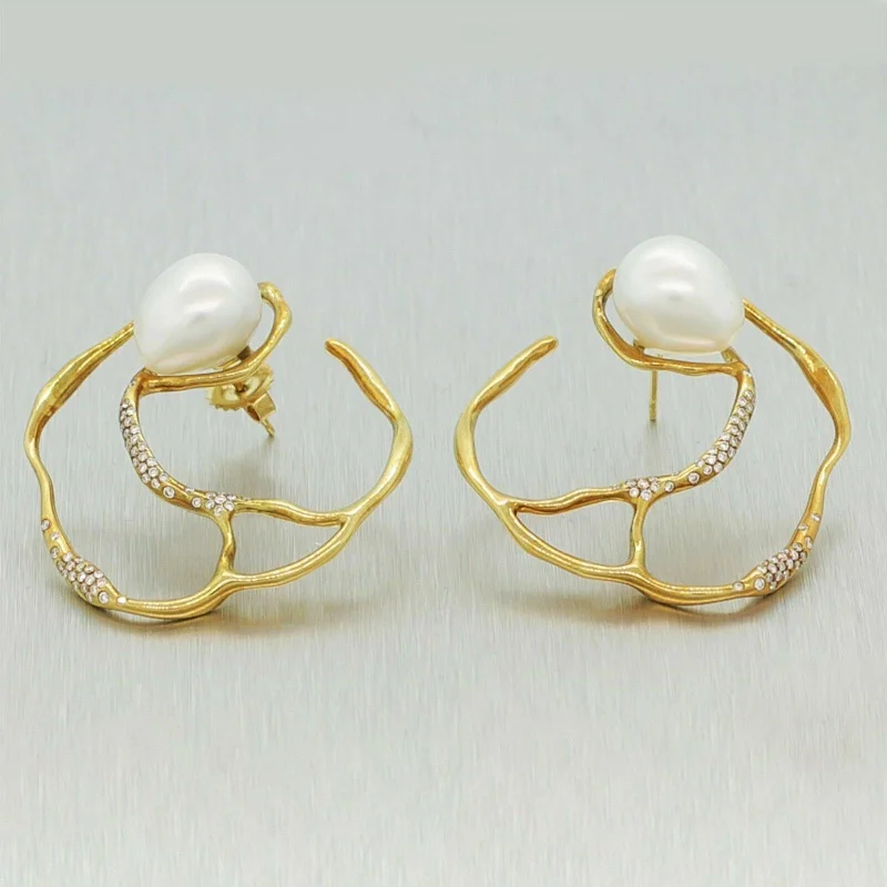 Victorian style earrings-Ippolita 18k Yellow Gold Perla Circular Diamond & Pearl Custom Made Earrings