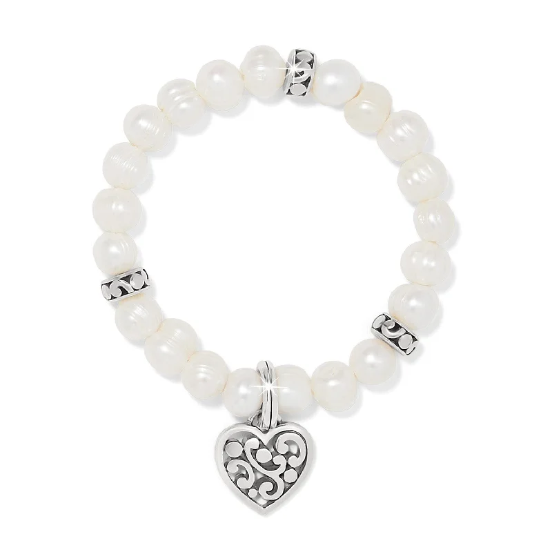 Silk cord bangles-Contempo Heart Pearl Stretch Bracelet