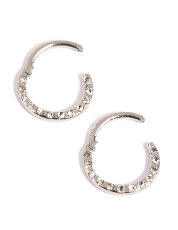 Topaz stone earrings-Surgical Steel Pave Hoop Earrings