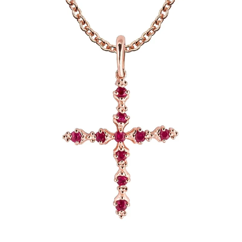 Pure crystal necklaces-Viducci 10k Rose Gold Genuine Ruby Cross Pendant Necklace