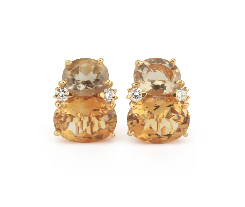 Solid ring earrings-Large 18kt Yellow Gold GUM DROP™ Earrings with Champagne Quartz and Citrine