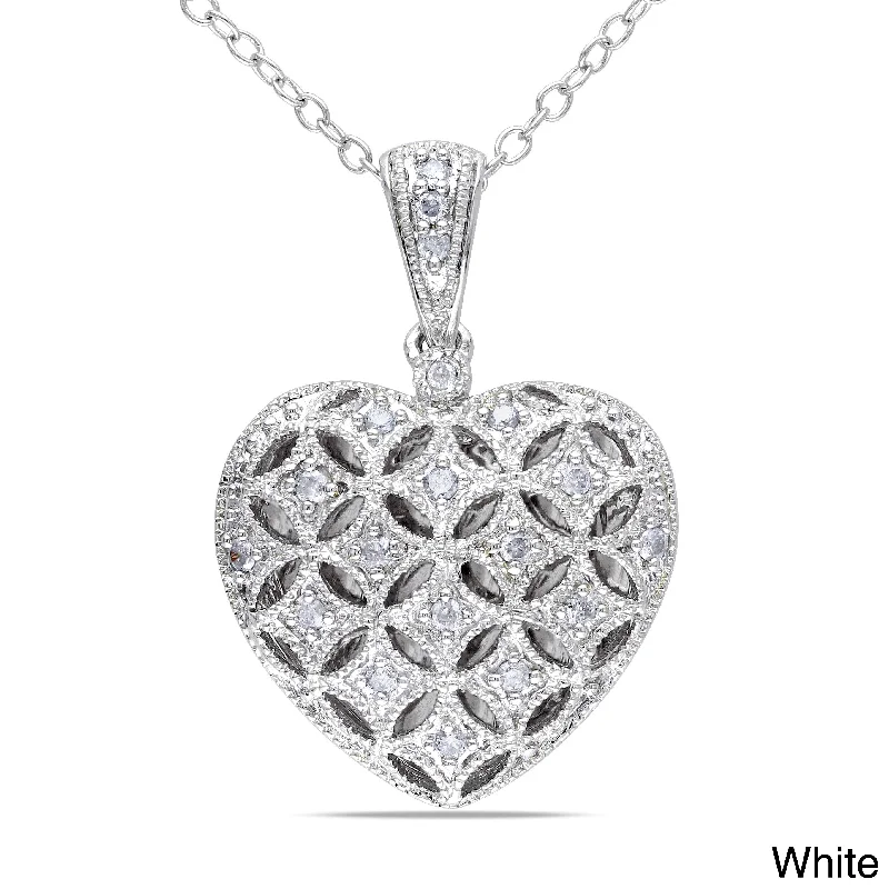 Tide shape necklaces-Miadora Silver 1/6ct TDW Diamond Heart Locket Necklace