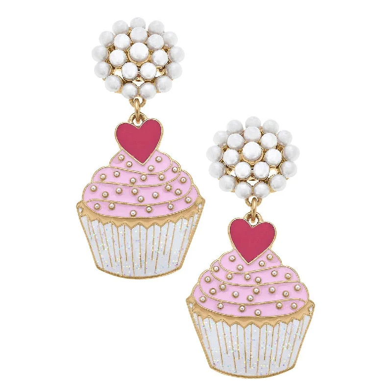 Thin pearl earrings-Canvas Style - Love Cupcake Enamel Earrings in Pink & Fuchsia