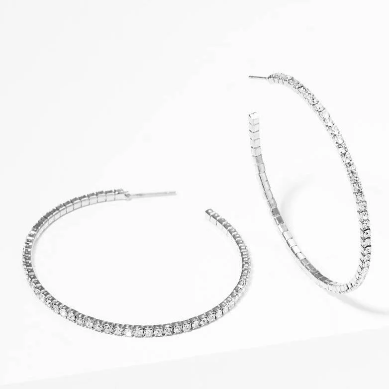 Light clay earrings-Silver Large Crystal Hoop Earrings