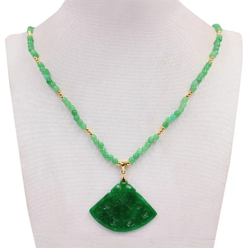 Fine bead necklaces-925 Sterling Silver Dyed Green Jade Necklace